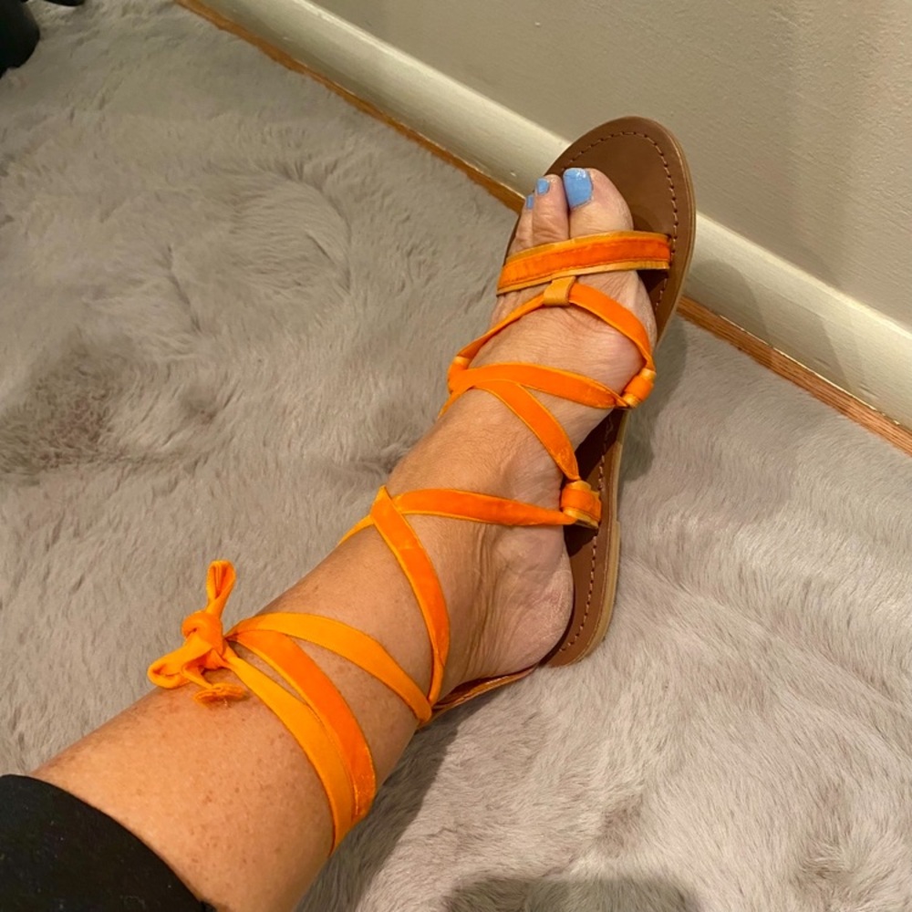 🧡 TOPSHOP. Bright Orange Leather Lace up ‘Gladiator’ Sandals. NWT 🧡 RARE